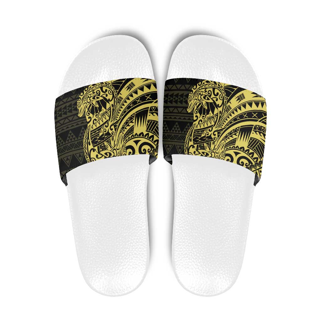 Yellow Couple Dolphins Maori Polynesian Style Slide Sandals - Polynesian Pride