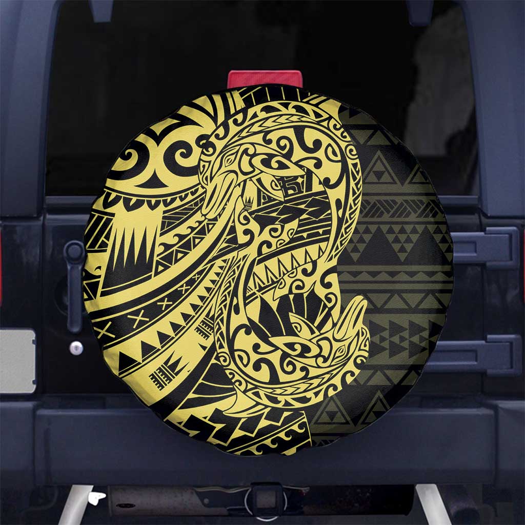 Yellow Couple Dolphins Maori Polynesian Style Spare Tire Cover LT9 No hole Yellow - Polynesian Pride