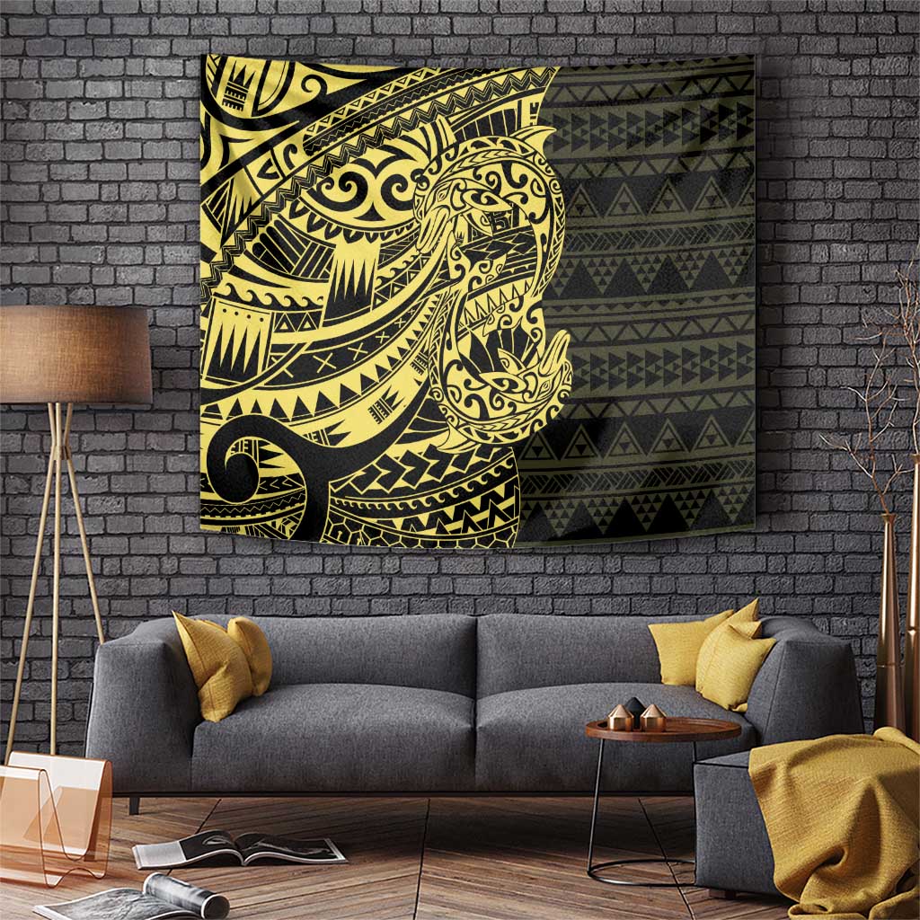 Yellow Couple Dolphins Maori Polynesian Style Tapestry LT9 Yellow - Polynesian Pride