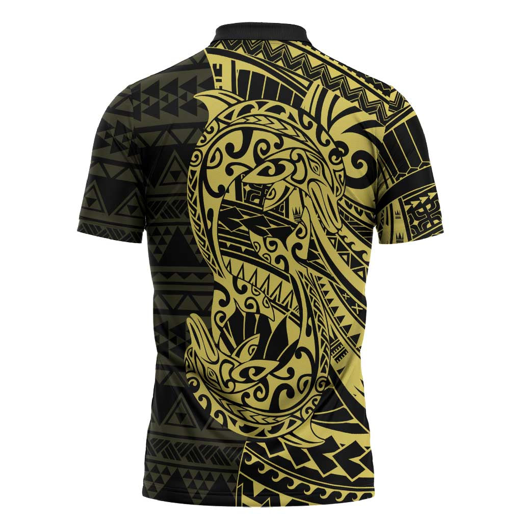 Yellow Couple Dolphins Maori Polynesian Style Zipper Polo Shirt - Polynesian Pride