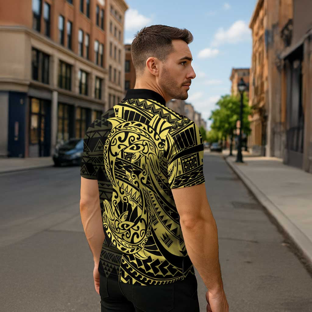 Yellow Couple Dolphins Maori Polynesian Style Zipper Polo Shirt - Polynesian Pride