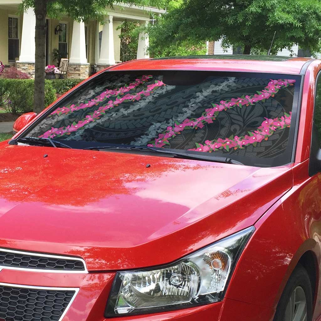 Guam Bougainvillea Lei Auto Sun Shade Chamorro Tribal Pattern - Polynesian Pride