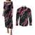 Guam Bougainvillea Lei Couples Matching Puletasi and Long Sleeve Button Shirt Chamorro Tribal Pattern
