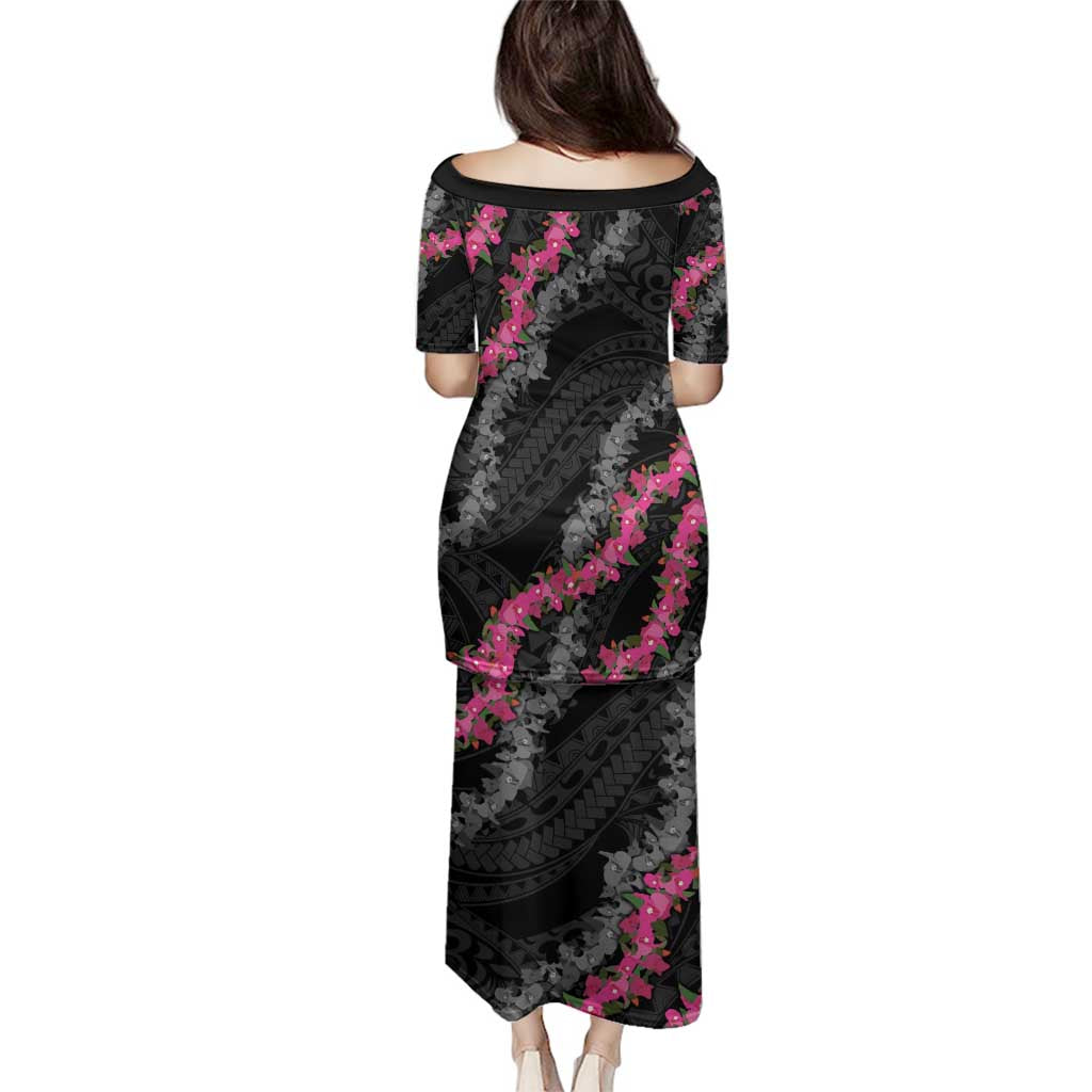 Guam Bougainvillea Lei Family Matching Puletasi and Hawaiian Shirt Chamorro Tribal Pattern