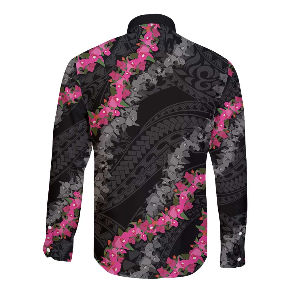 Guam Bougainvillea Lei Long Sleeve Button Shirt Chamorro Tribal Pattern