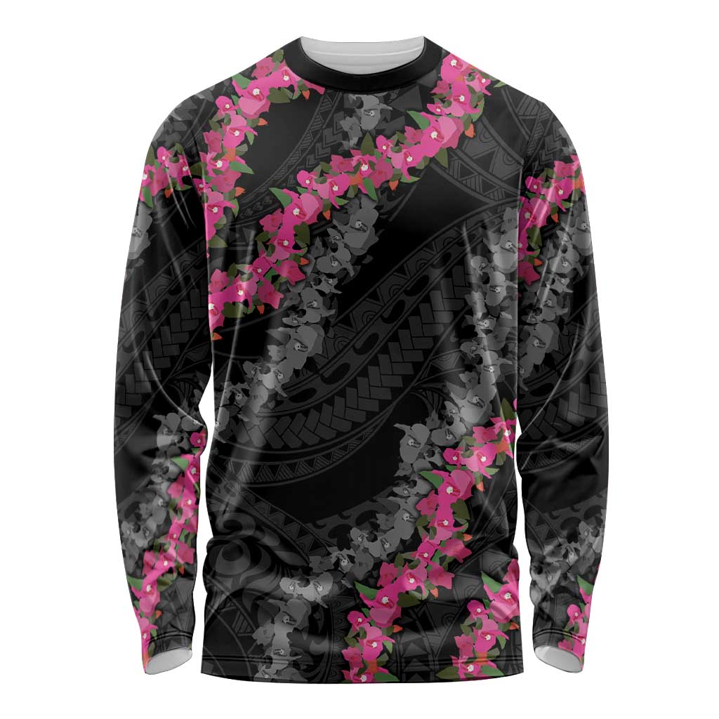 Guam Bougainvillea Lei Long Sleeve Shirt Chamorro Tribal Pattern