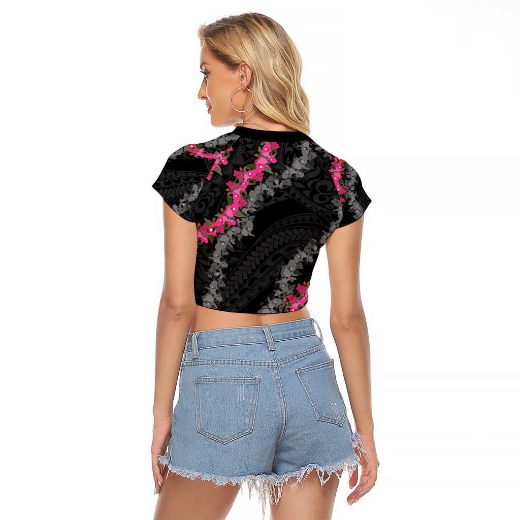 Guam Bougainvillea Lei Raglan Cropped T Shirt Chamorro Tribal Pattern