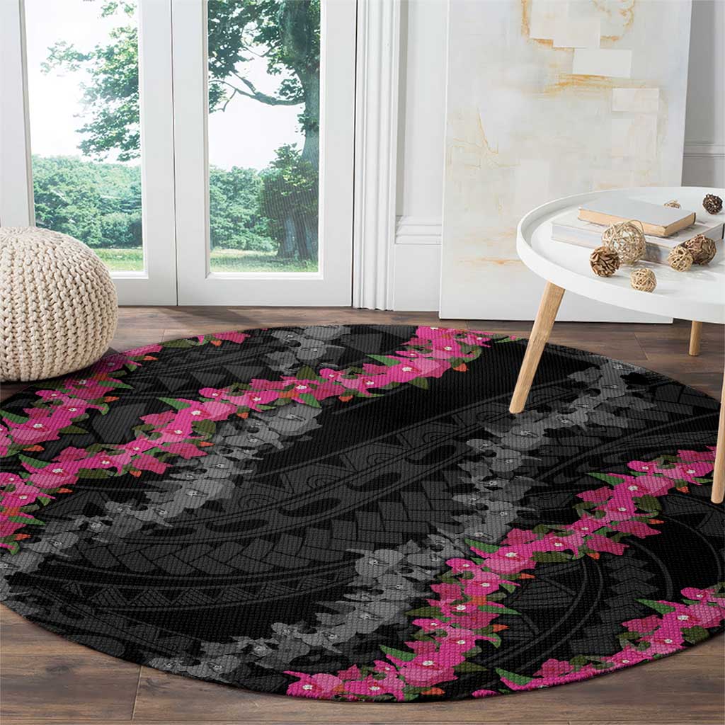 Guam Bougainvillea Lei Round Carpet Chamorro Tribal Pattern