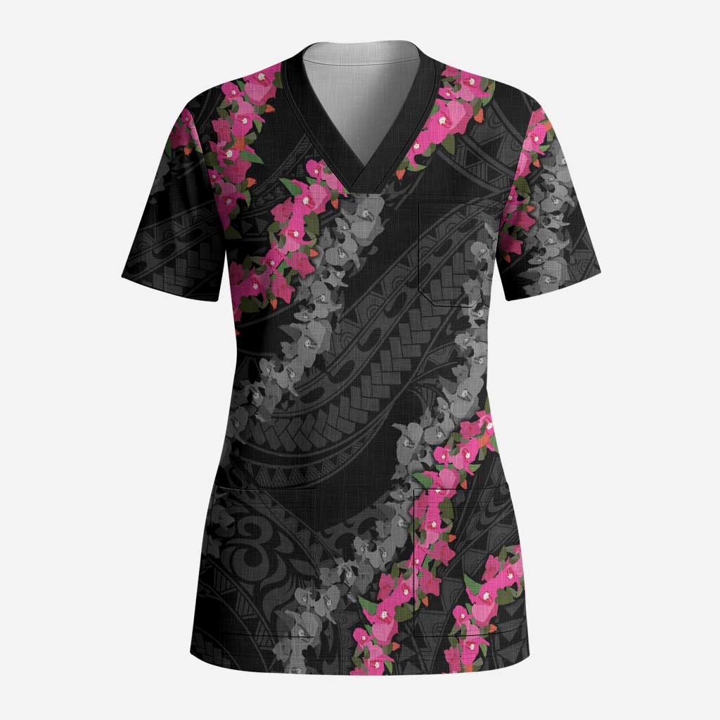 Guam Bougainvillea Lei Scrub Top Chamorro Tribal Pattern - Polynesian Pride