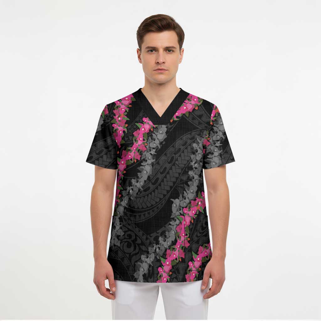 Guam Bougainvillea Lei Scrub Top Chamorro Tribal Pattern - Polynesian Pride