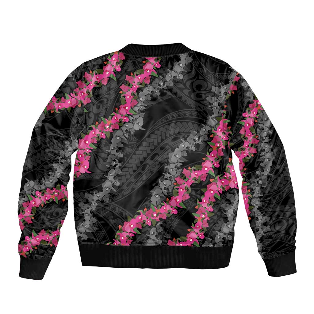 Guam Bougainvillea Lei Sleeve Zip Bomber Jacket Chamorro Tribal Pattern