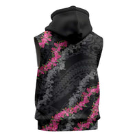 Guam Bougainvillea Lei Sleeveless Hoodie Chamorro Tribal Pattern - Polynesian Pride