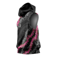 Guam Bougainvillea Lei Sleeveless Hoodie Chamorro Tribal Pattern - Polynesian Pride