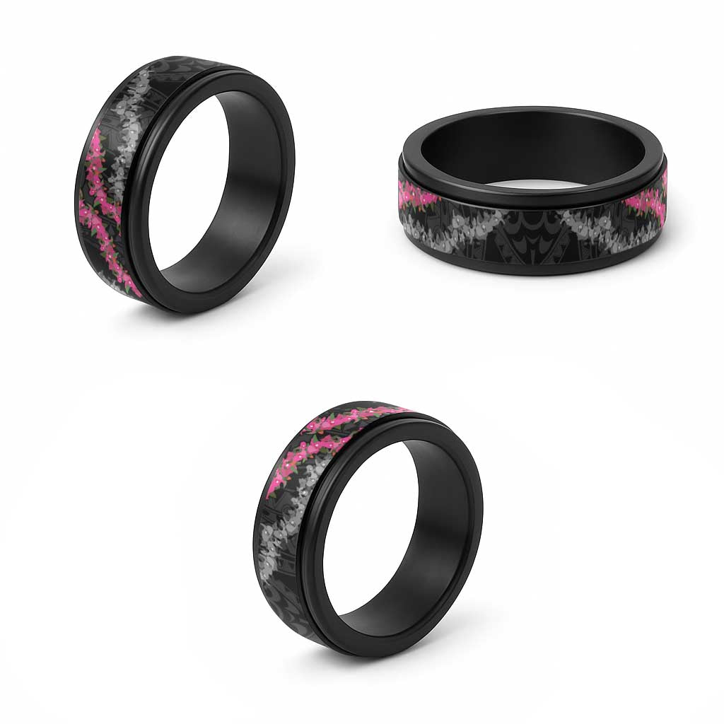Guam Bougainvillea Lei Spinner Ring Chamorro Tribal Pattern - Polynesian Pride