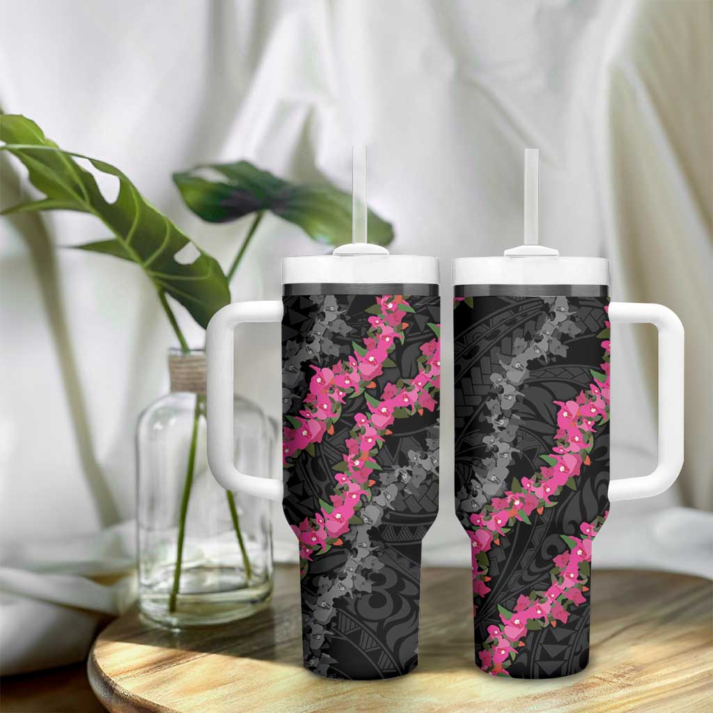 Guam Bougainvillea Lei Tumbler With Handle Chamorro Tribal Pattern