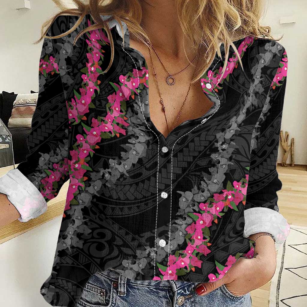 Guam Bougainvillea Lei Women Casual Shirt Chamorro Tribal Pattern