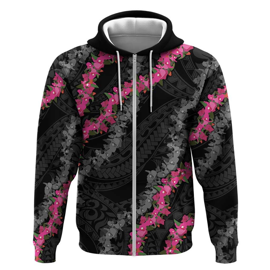Guam Bougainvillea Lei Zip Hoodie Chamorro Tribal Pattern