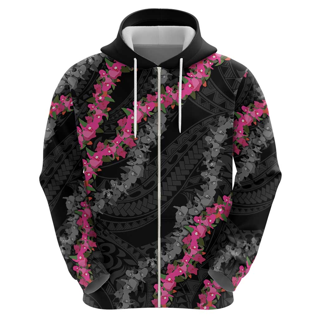 Guam Bougainvillea Lei Zip Hoodie Chamorro Tribal Pattern