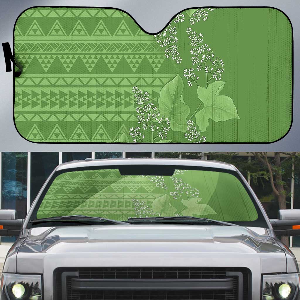 Hawaii Molokai Island Kukui Nut Flowers Auto Sun Shade Tribal Kakau Pattern - Polynesian Pride