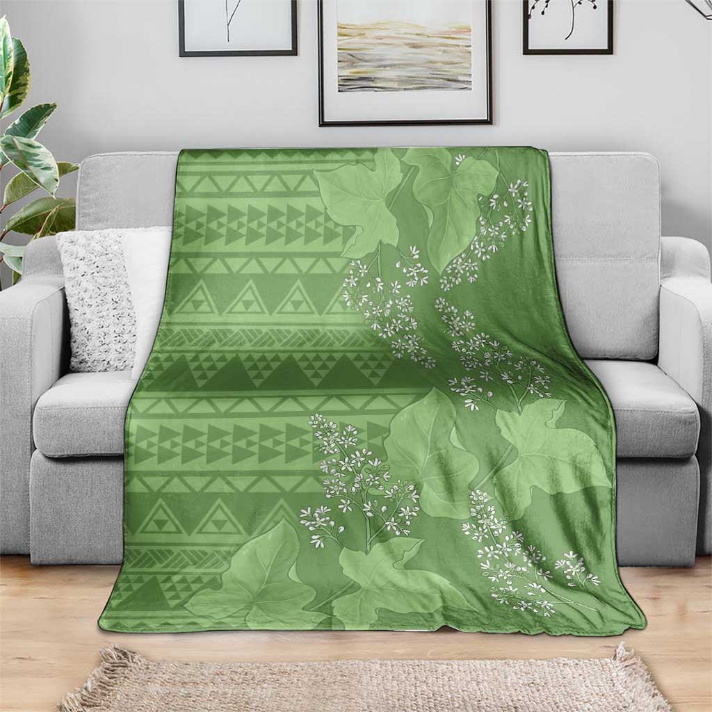 Hawaii Molokai Island Kukui Nut Flowers Blanket Tribal Kakau Pattern