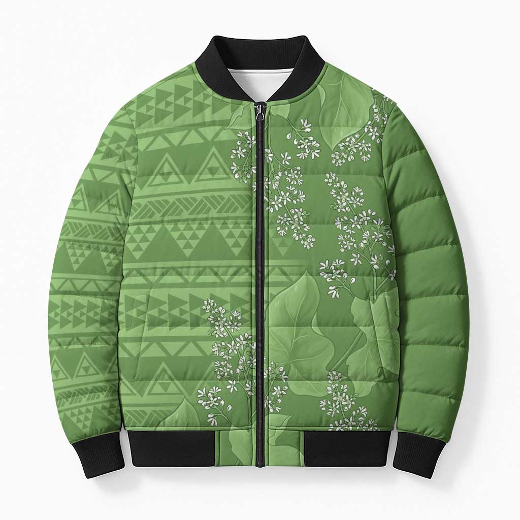 Hawaii Molokai Island Kukui Nut Flowers Bomber Puffer Jacket Tribal Kakau Pattern - Polynesian Pride