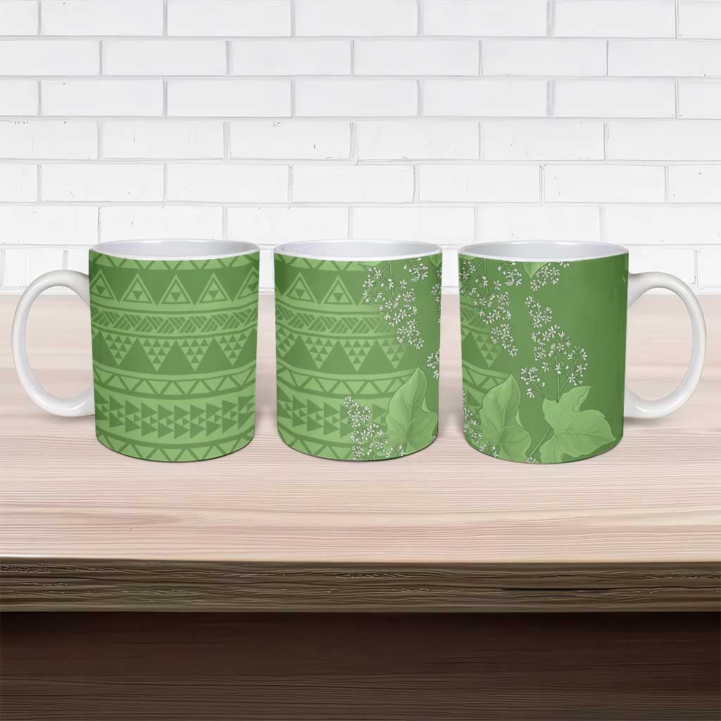 Hawaii Molokai Island Kukui Nut Flowers Ceramic Mug Tribal Kakau Pattern - Polynesian Pride