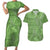 Hawaii Molokai Island Kukui Nut Flowers Couples Matching Short Sleeve Bodycon Dress and Hawaiian Shirt Tribal Kakau Pattern