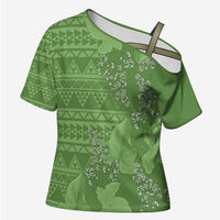 Hawaii Molokai Island Kukui Nut Flowers Cross Shoulder Shirt Tribal Kakau Pattern - Polynesian Pride