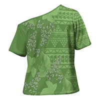 Hawaii Molokai Island Kukui Nut Flowers Cross Shoulder Shirt Tribal Kakau Pattern - Polynesian Pride