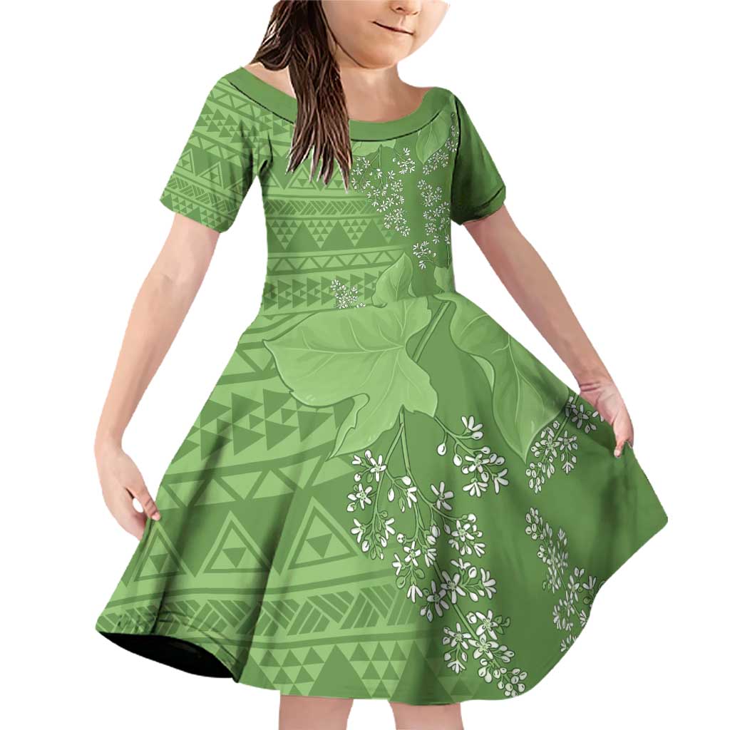 Hawaii Molokai Island Kukui Nut Flowers Family Matching Off Shoulder Short Dress and Hawaiian Shirt Tribal Kakau Pattern