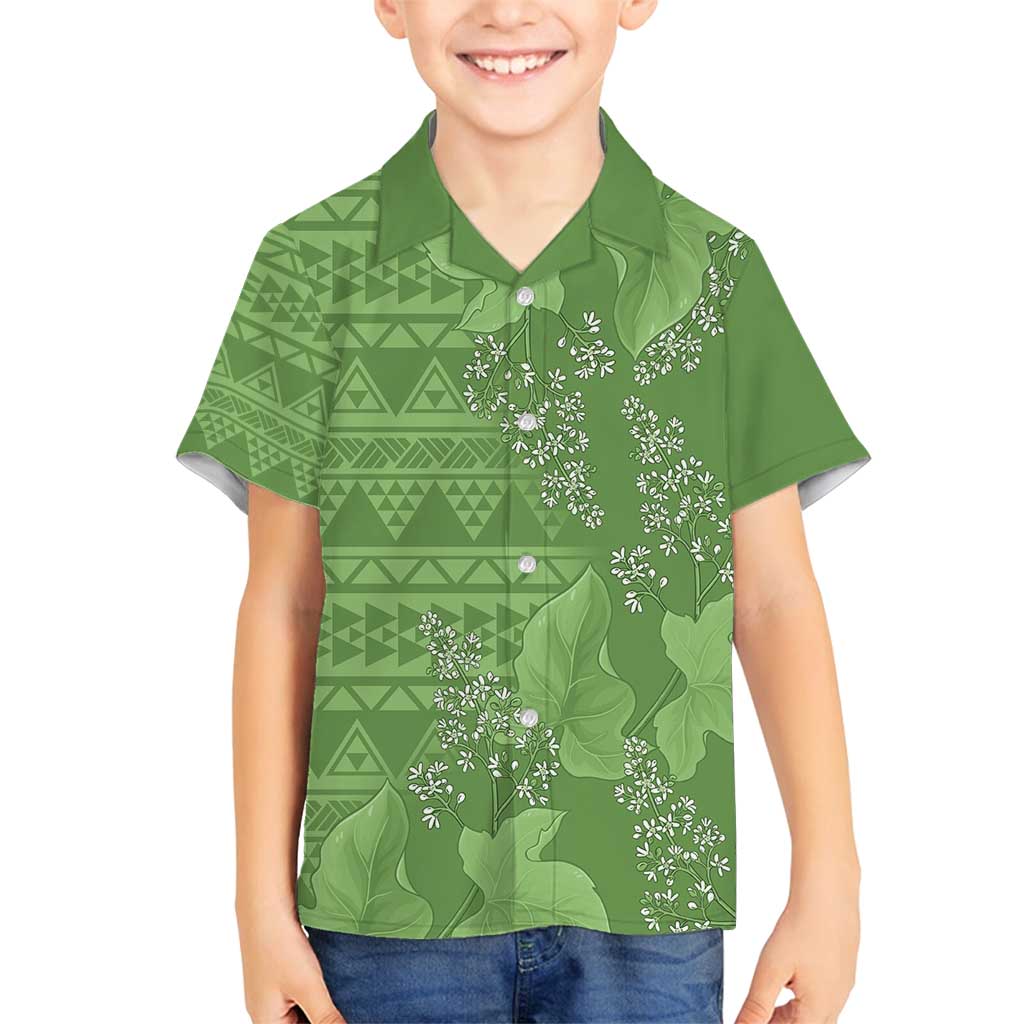 Hawaii Molokai Island Kukui Nut Flowers Family Matching Off Shoulder Short Dress and Hawaiian Shirt Tribal Kakau Pattern