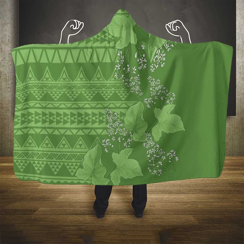 Hawaii Molokai Island Kukui Nut Flowers Hooded Blanket Tribal Kakau Pattern