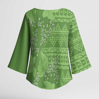 Hawaii Molokai Island Kukui Nut Flowers Kimono Sleeve Blouse Tribal Kakau Pattern - Polynesian Pride