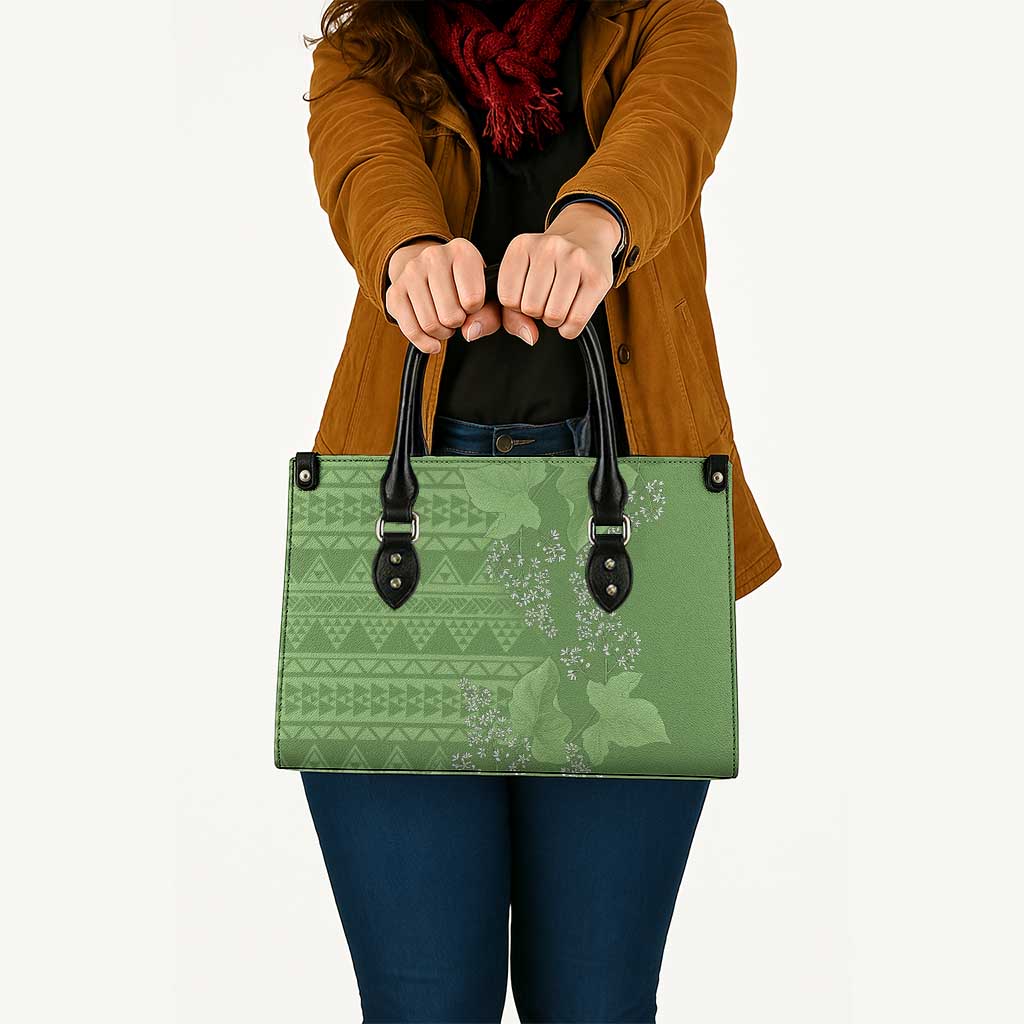 Hawaii Molokai Island Kukui Nut Flowers Leather Bag Tribal Kakau Pattern - Polynesian Pride