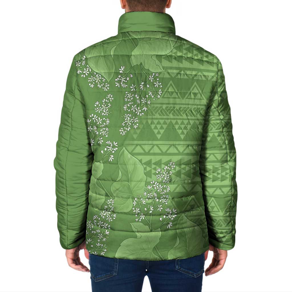 Hawaii Molokai Island Kukui Nut Flowers Padded Jacket Tribal Kakau Pattern - Polynesian Pride
