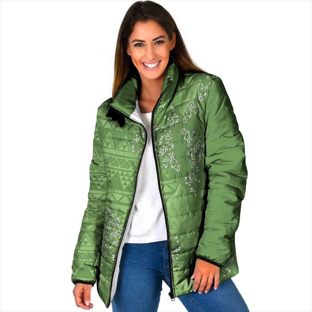 Hawaii Molokai Island Kukui Nut Flowers Padded Jacket Tribal Kakau Pattern - Polynesian Pride