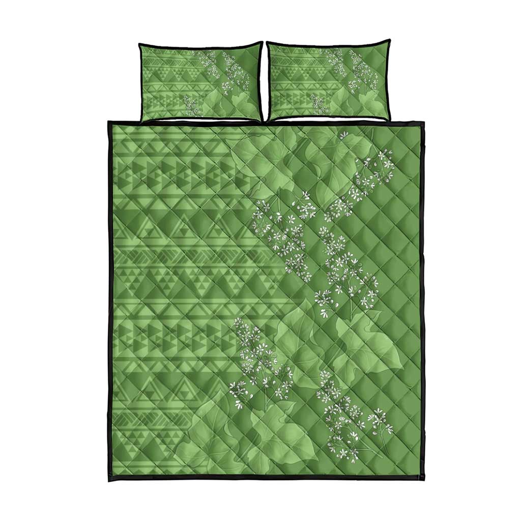 Hawaii Molokai Island Kukui Nut Flowers Quilt Bed Set Tribal Kakau Pattern