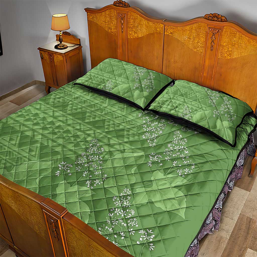 Hawaii Molokai Island Kukui Nut Flowers Quilt Bed Set Tribal Kakau Pattern