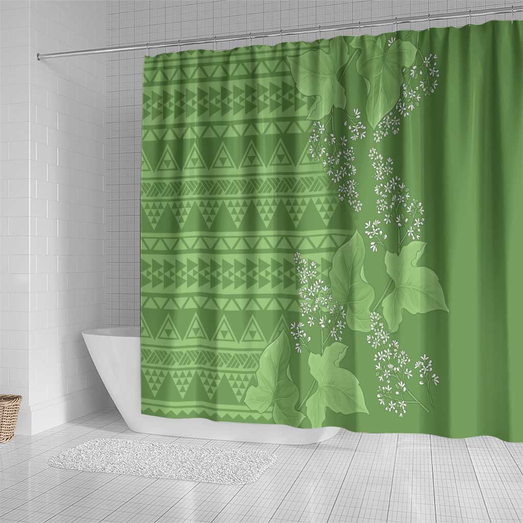 Hawaii Molokai Island Kukui Nut Flowers Shower Curtain Tribal Kakau Pattern