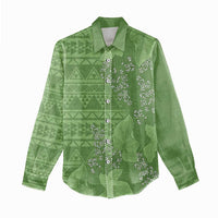 Hawaii Molokai Island Kukui Nut Flowers Women Casual Shirt Tribal Kakau Pattern
