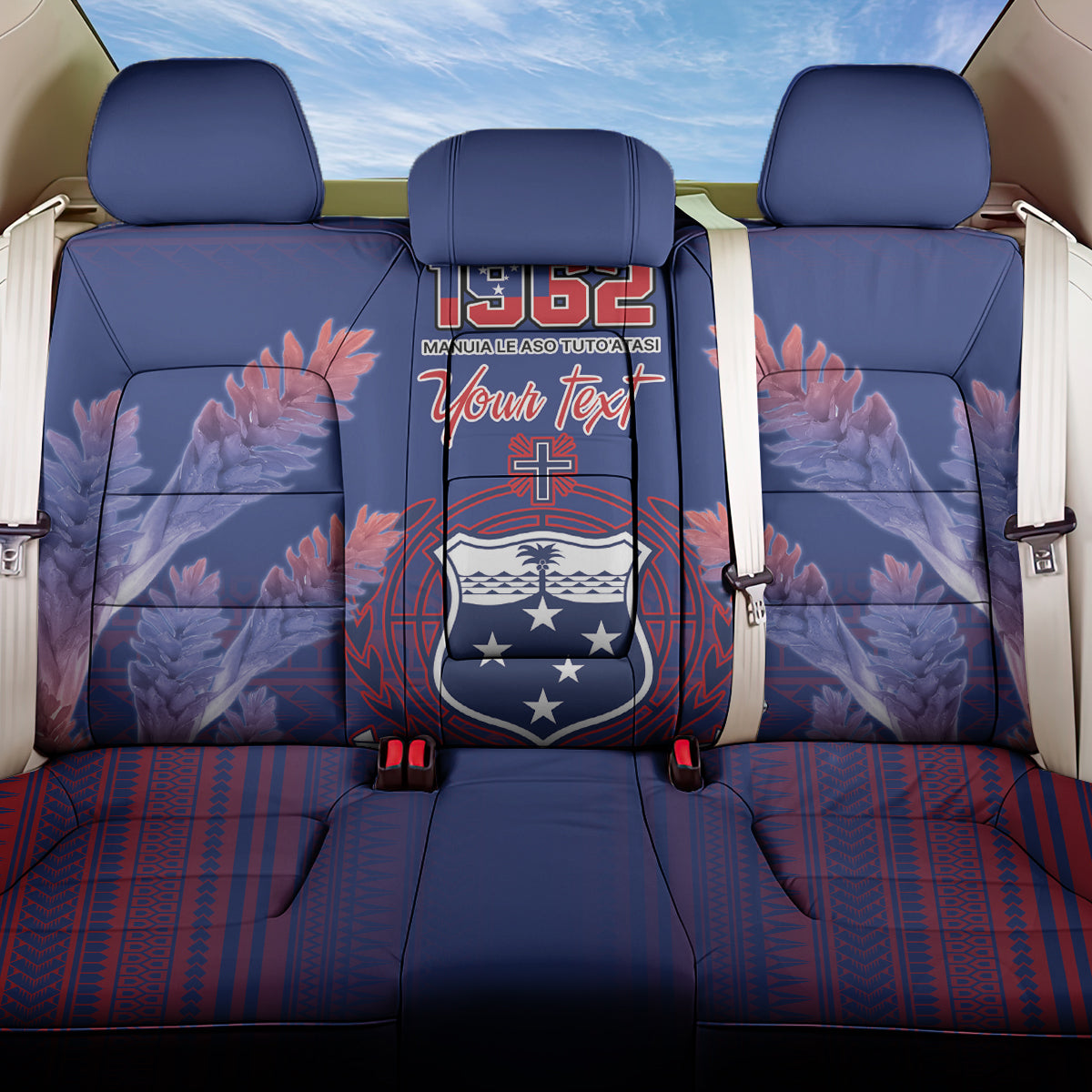 Custom Samoa 1962 Independence Day Custom Back Car Seat Cover Manuia le Aso Tuto'atasi Ula Nifo Blue Art