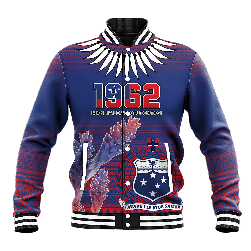 Custom Samoa 1962 Independence Day Custom Baseball Jacket Manuia le Aso Tuto'atasi Ula Nifo Blue Art LT9 Unisex Blue - Polynesian Pride