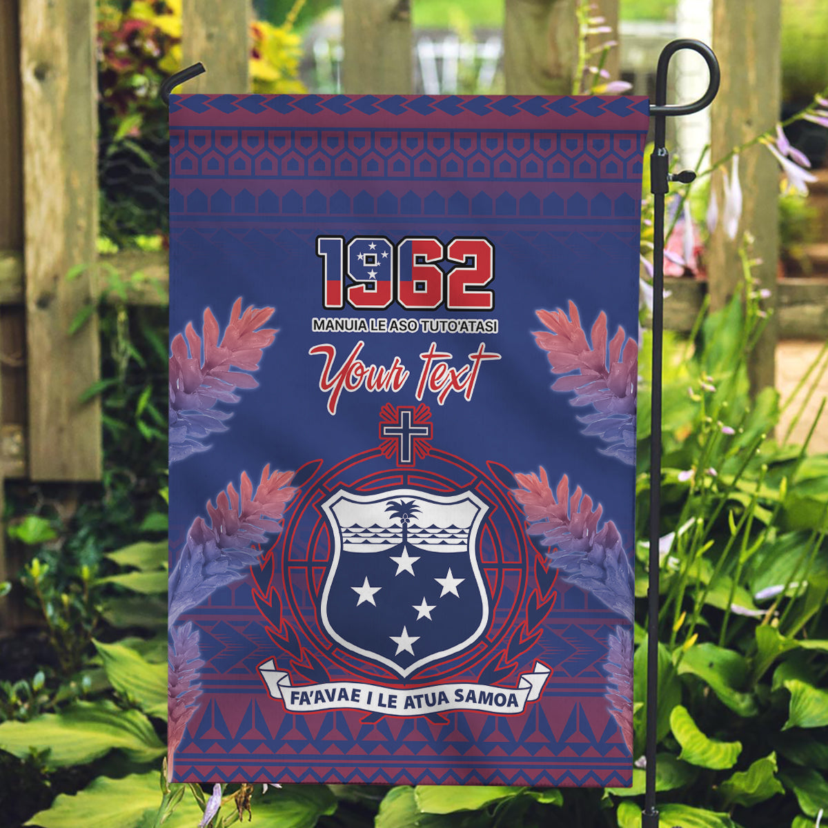 Custom Samoa 1962 Independence Day Custom Garden Flag Manuia le Aso Tuto'atasi Ula Nifo Blue Art