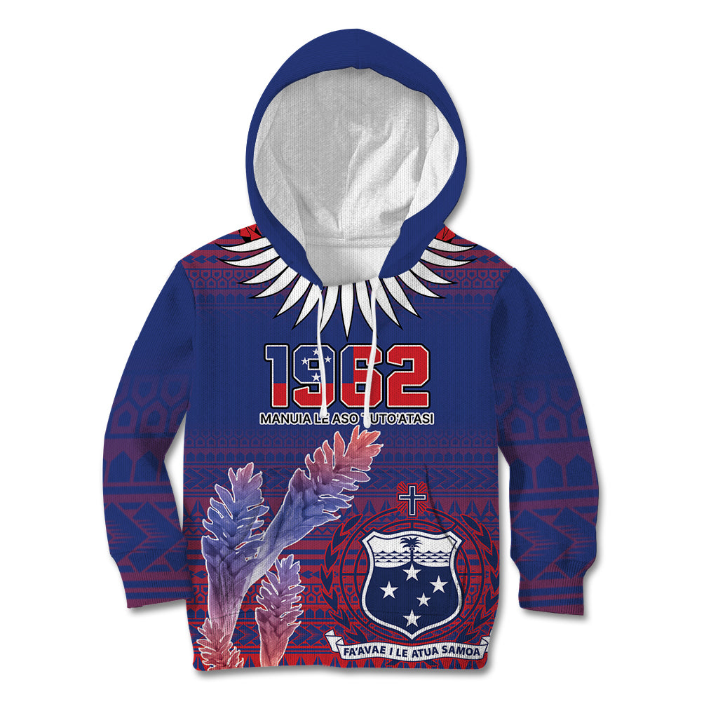 Custom Samoa 1962 Independence Day Custom Kid Hoodie Manuia le Aso Tuto'atasi Ula Nifo Blue Art LT9 Hoodie Blue - Polynesian Pride