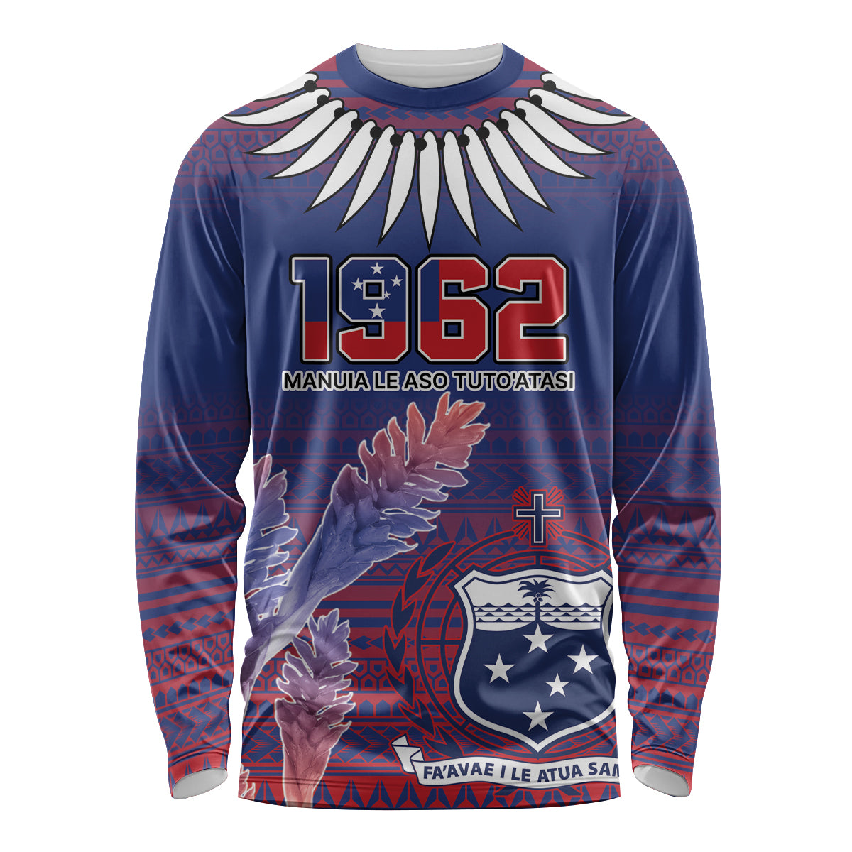 Custom Samoa 1962 Independence Day Custom Long Sleeve Shirt Manuia le Aso Tuto'atasi Ula Nifo Blue Art LT9 Unisex Blue - Polynesian Pride
