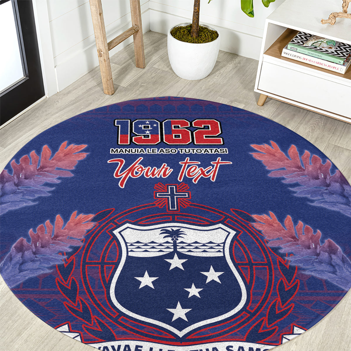 Custom Samoa 1962 Independence Day Custom Round Carpet Manuia le Aso Tuto'atasi Ula Nifo Blue Art