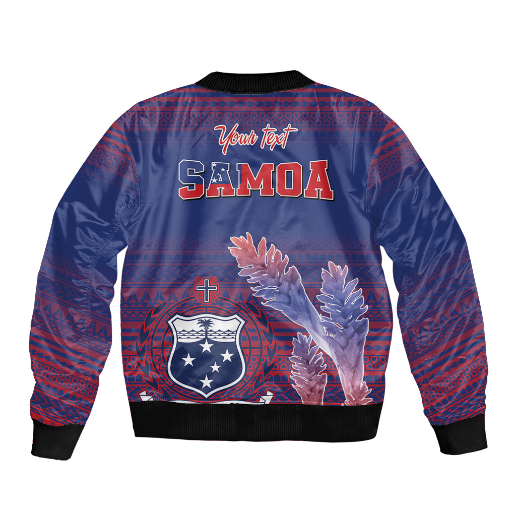 Custom Samoa 1962 Independence Day Custom Sleeve Zip Bomber Jacket Manuia le Aso Tuto'atasi Ula Nifo Blue Art