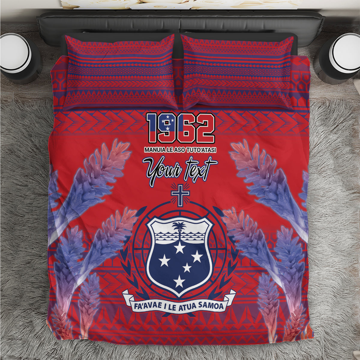 Custom Samoa 1962 Independence Day Custom Bedding Set Manuia le Aso Tuto'atasi Ula Nifo Red Art