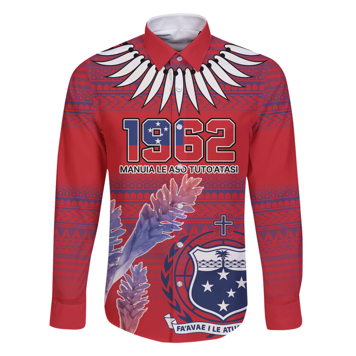 Custom Samoa 1962 Independence Day Custom Family Matching Long Sleeve Bodycon Dress and Hawaiian Shirt Manuia le Aso Tuto'atasi Ula Nifo Red Art