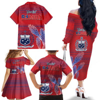 Custom Samoa 1962 Independence Day Custom Family Matching Off The Shoulder Long Sleeve Dress and Hawaiian Shirt Manuia le Aso Tuto'atasi Ula Nifo Red Art